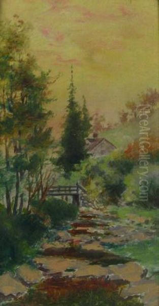 Landscape With Creekside Cottage Oil Painting by Frank J. Girardin