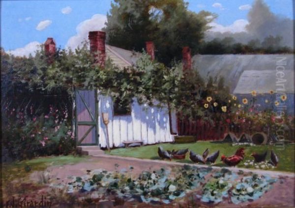 Backyard Garden With Chickens Oil Painting by Frank J. Girardin