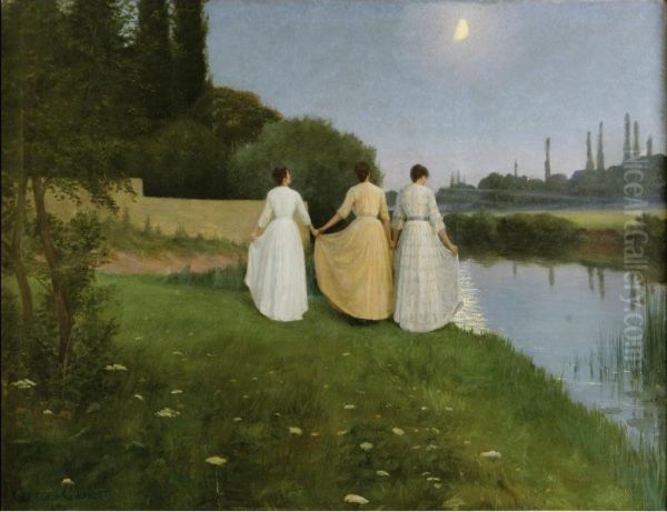 Les Reverences A La Lune (crepuscule) Oil Painting by Georges Girardot