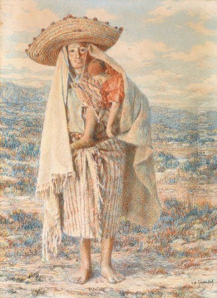 Femme Berbere Au Grand Chapeau De Paille Portant Son Enfant Oil Painting by Louis-Auguste Girardot