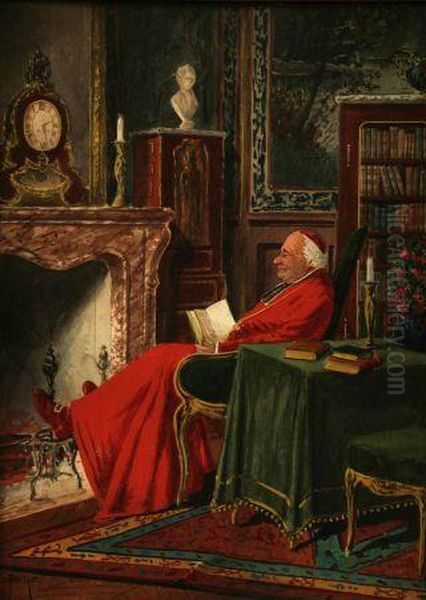 Seated Cardinal By Fireside Oil Painting by Francois Joseph Girot