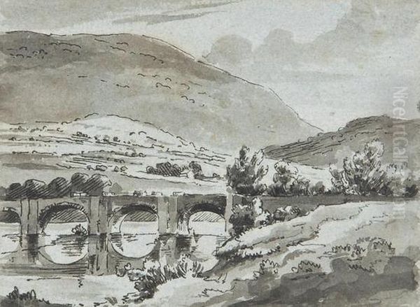 Abergavenny Bridge Oil Painting by Thomas Girtin