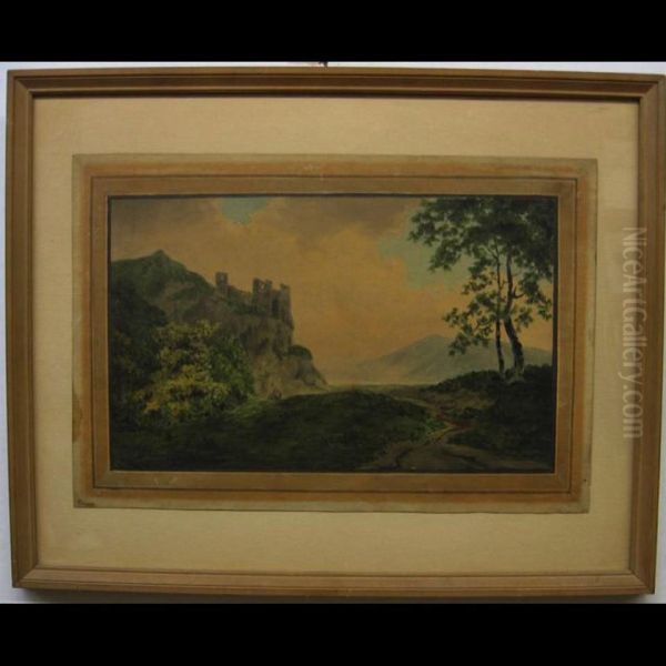 Landscape View With Hilltop Castle Oil Painting by Thomas Gisborne