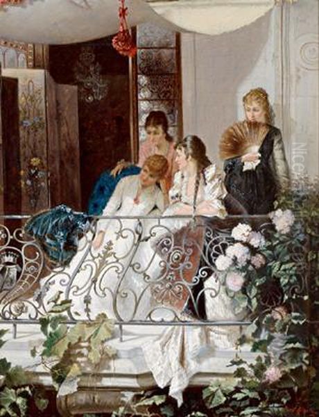 Compagnia Di Giovani Dame Al Balcone Oil Painting by Josef Gisela