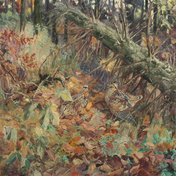 Woodcock In The Forest Floor Oil Painting by William Gislander