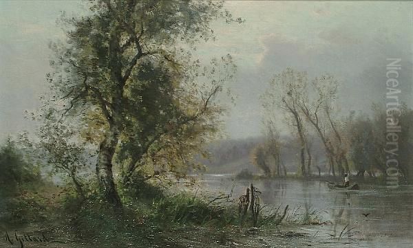 River Landscape Oil Painting by Alexandre Gittard