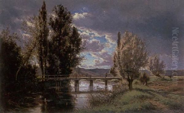 The Old Bridge, Touraine Oil Painting by Alexandre Gittard