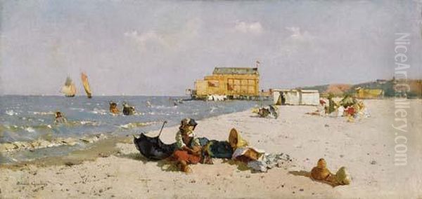 Ore Liete Al Lido Di Venezia Oil Painting by Rinaldo Giudici