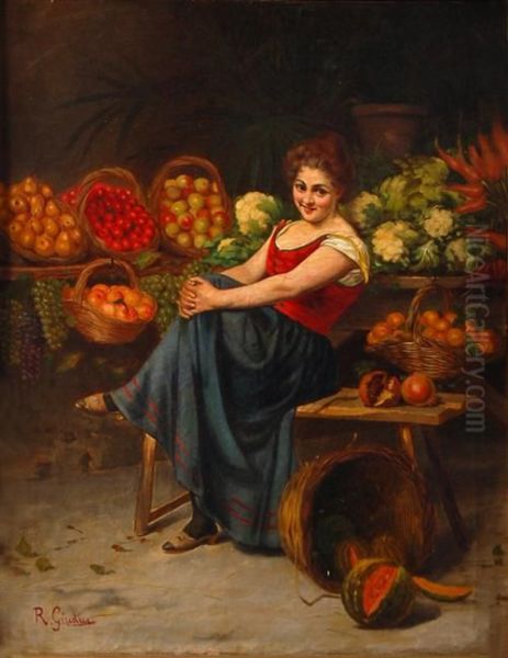 La Fruttivendola Oil Painting by Rinaldo Giudici