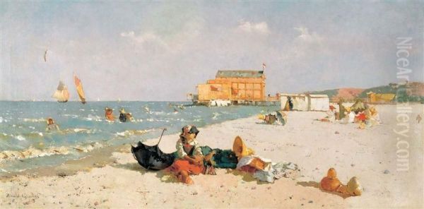 Sulla Spiaggia Oil Painting by Rinaldo Giudici