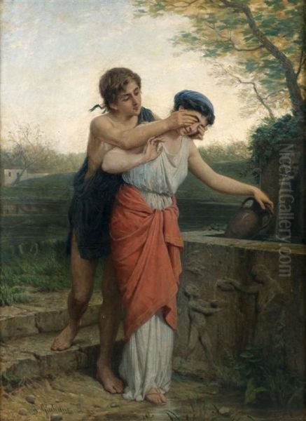 La Surprise Pres De La Fontaine Oil Painting by Bartolomeo Giuliano