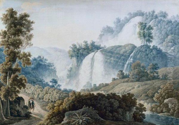 View Of The Waterfalls At Tivoli Oil Painting by Filippo Giuntotardi