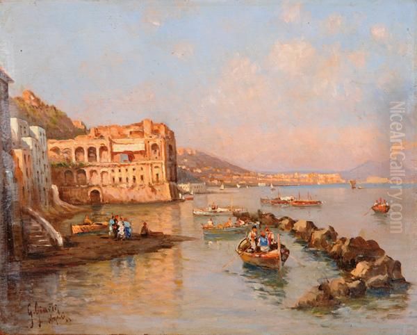 Scorcio Della Costiera Napoletana Conpalazzo Donnanna Oil Painting by Guglielmo Giusti