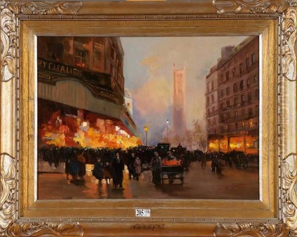 Boulevard Parisien Anime Pres De La Tour Saint-jacques Oil Painting by Fausto Giusto