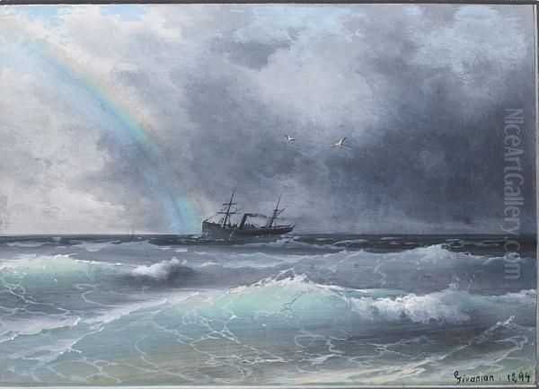 Rainbow Breaking Through The Storm Oil Painting by Migirdic Givanian