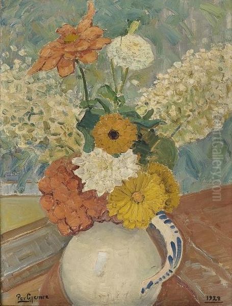 Oppstilling Med Blomster I Vase Oil Painting by Per Gjemre