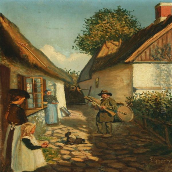 Musik I Landsby Oil Painting by Einar Gjessing