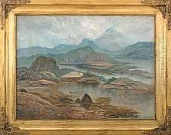 Landscape With Rocks And Eider Oil Painting by Einar Gjessing