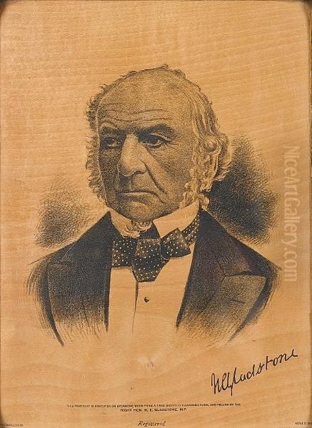 Portrait By Gillespie Of Glasgow (english School, Active Late 19th Century)lithograph On Wood, Inscribed Lithograph On Wood Felled By Mr Gladstone At Hawarden Park. Gillespie Of Glasgow 29 X 21 Cm (11Â½ X 8Â¼in) Oil Painting by William Ewart Gladstone