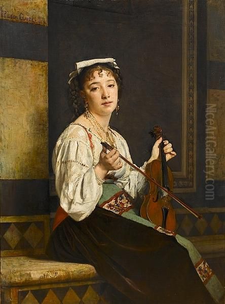 La Musicienne Italienne Oil Painting by Pierre Paul Leon Glaize