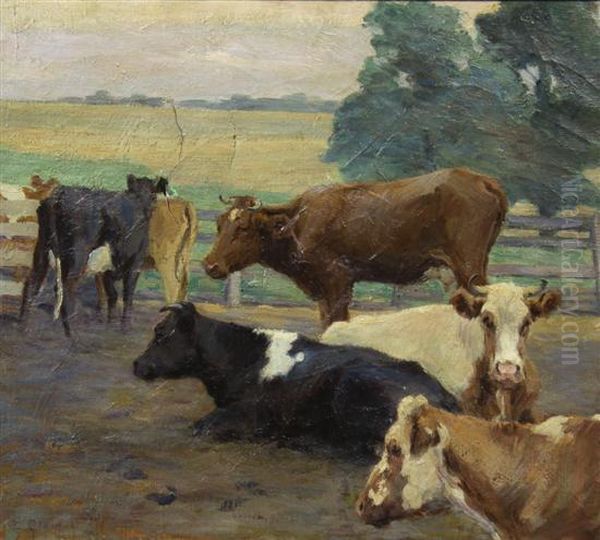 Cows Oil Painting by E. Glamer