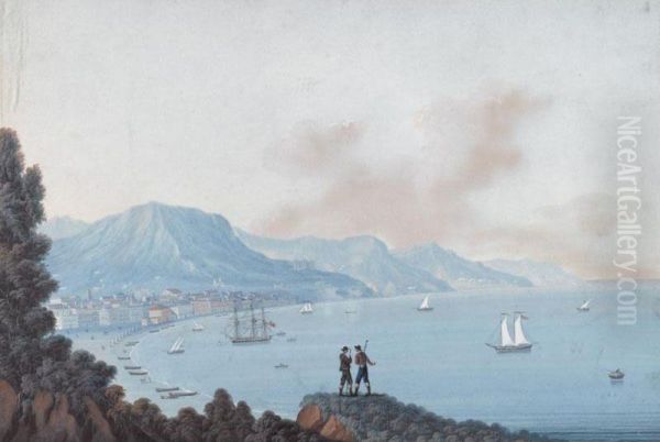 Real Palazzo Di Caserta; La Solfataja; Real Villa Di Chiaja; Ponti Di Caligola A Pozzuoli; And Another Oil Painting by Charles Glass