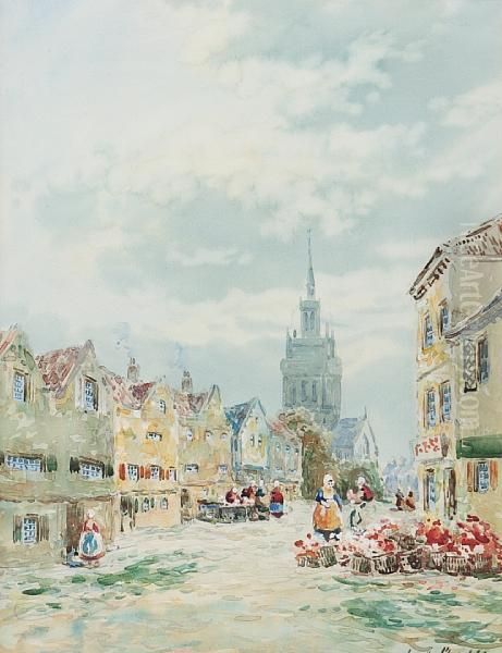 Flower Market, Leyden, Holland Oil Painting by John Hamilton Glass