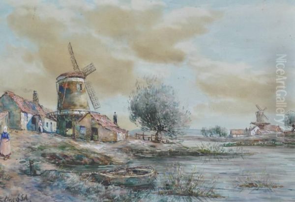 Dutch River Landscape Oil Painting by John Hamilton Glass