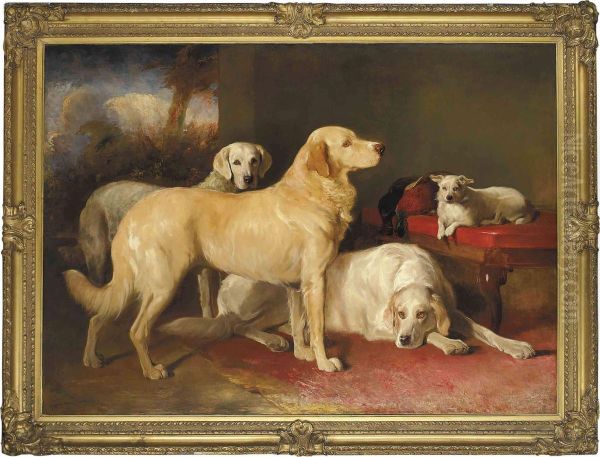 Golden Retrievers And A Terrier Oil Painting by John Hamilton Glass