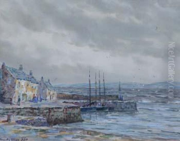 Scottish Harbour View Oil Painting by John Hamilton Glass