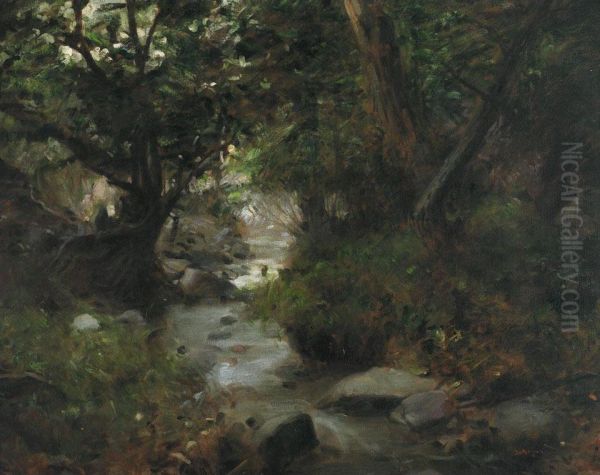 A Forest Stream Oil Painting by Gyvlia Glatter