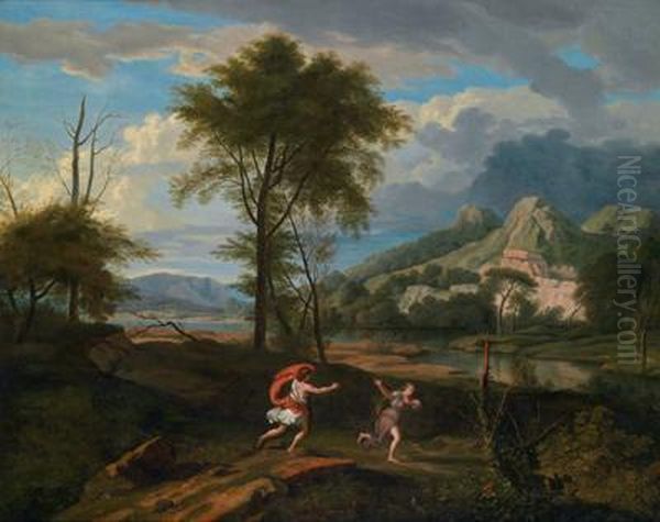 Apollo Und Daphne In Einer Hugeligen Landschaft Bzw Oil Painting by Johannes (Polidoro) Glauber