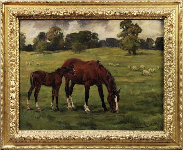 Ambassadress, A Hunter, By Lord Lygon With Her Twentieth Foal Oil Painting by Helena Gleichen