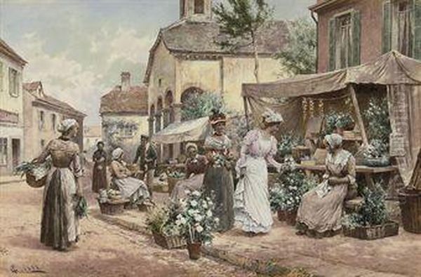 Choosing A Posy Oil Painting by Alfred I Glendening