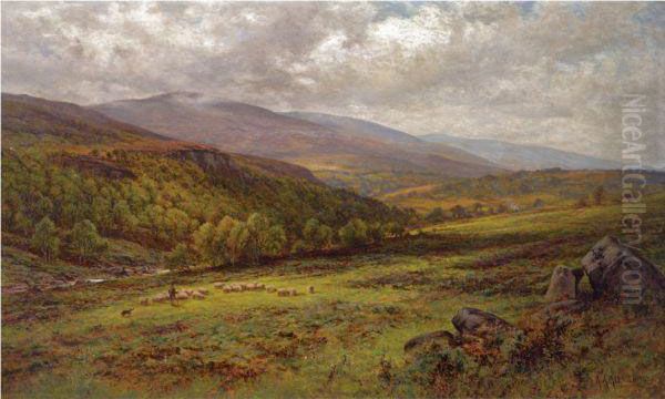 A River Landscape In Yorkshire Oil Painting by Alfred I Glendening