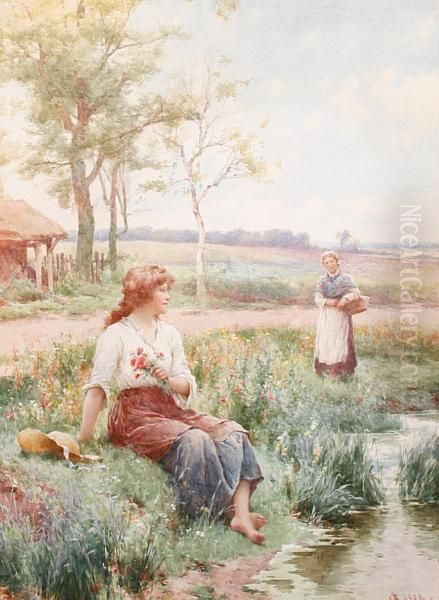 Gathering Wild Flowers Oil Painting by Alfred I Glendening