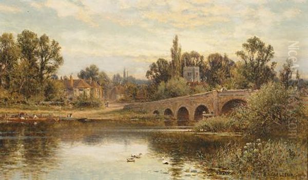 'the Thames At Sonning', And A Companion Of The 'thames At Windsor', A Pair Oil Painting by Alfred Augustus Glendening