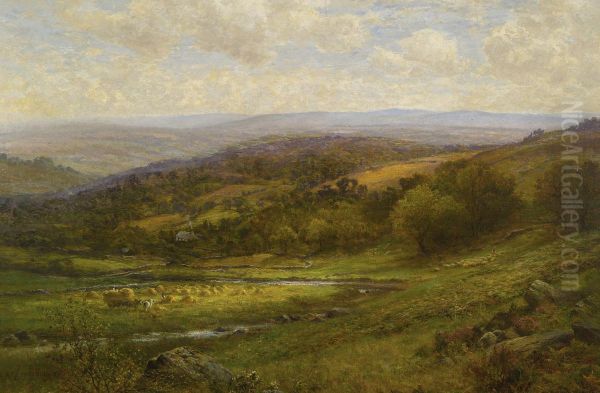 Landscape With Cattle And Haystacks Oil Painting by Alfred Augustus Glendening