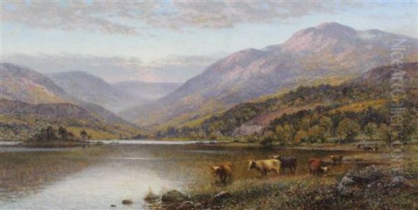 Loch Scene With Cattle Watering Oil Painting by Alfred Augustus Glendening