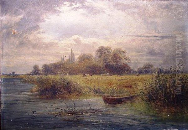 Boat In A Reed Bed Oil Painting by Alfred Augustus Glendenning