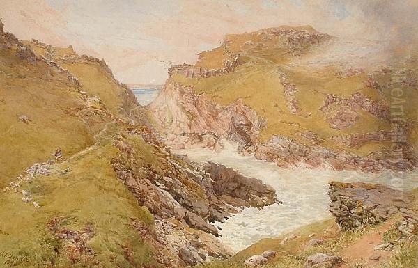 Tintagel Castle Oil Painting by Arthur Glennie