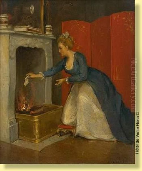 La Lettre Compromettante Au Feu Oil Painting by Albert Glibert