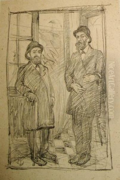 Two Gentlemen Oil Painting by Enoch Henryk Enrico Glicenstein