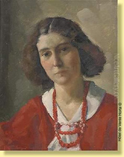 Jeunefille Au Collier Rouge Oil Painting by Albert Gliemann