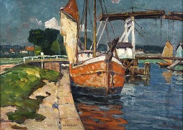 Zugbrucke Wieck/greifswald Oil Painting by Ferdinand August Glienke