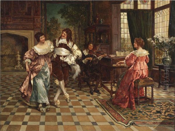 A Courtly Waltz Oil Painting by Henry Gillard Glindoni