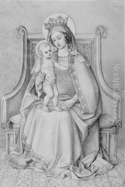 Die Thronende Madonna Mit Dem Jesuskind. Oil Painting by Franz Xaver Glink