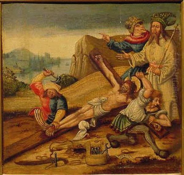 Christ Nailed To The Cross Oil Painting by Nikolaus I Glockendon