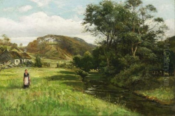 The Meadow With Milkmaid Oil Painting by William Glover