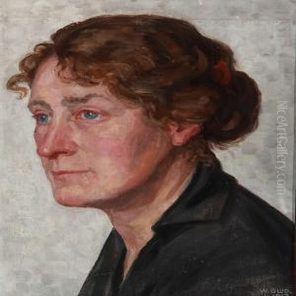 Portrait Of The Artist's Wife, Karen Charlotte Rosine Glud Oil Painting by Wilfred Peter Glud